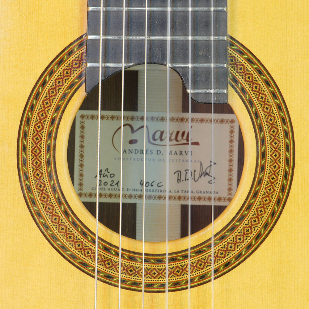 Andrés D. Marvi klassische Gitarre Fichte, Palisander, 2021, Rosette, Schild