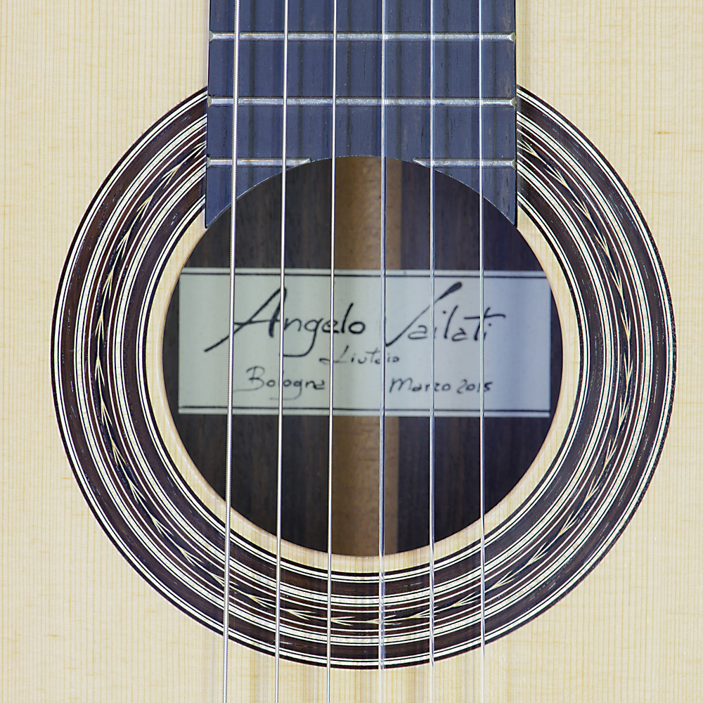 Angelo Vailati, klassische Gitarre Fichte, Palisander, 2015, Rosette, Schild