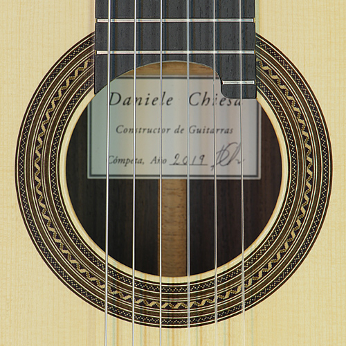 Daniele Chiesa Meistergitarre Fichte, Palisander, Mensur 65 cm, Baujahr 2019, Rosette, Schild