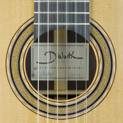 Dominik Wurth klassische Gitarre Zeder, Palisander, 2013, Rosette, Schild