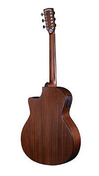 Crafter Lite G16 CE, matt lackierte Akustikgitarre mit Pickup in Grand Auditorium Form mit massiver Fichtendecke und Mahagoni an Zarge und Boden, mit Cutaway und Pickup, Rückseite