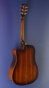 Tanglewood Winterleaf Exotic Serie Dreadnought, sunburst lackierte Stahlsaitengitarre mit Tonabnehmer in Dreadnought-Form mit massiver Mahagonidecke und Koa an Zarge und Boden, Rückseite